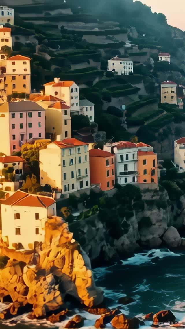 Cinque Terre Golden Hour - Drone & Aerial AI stock